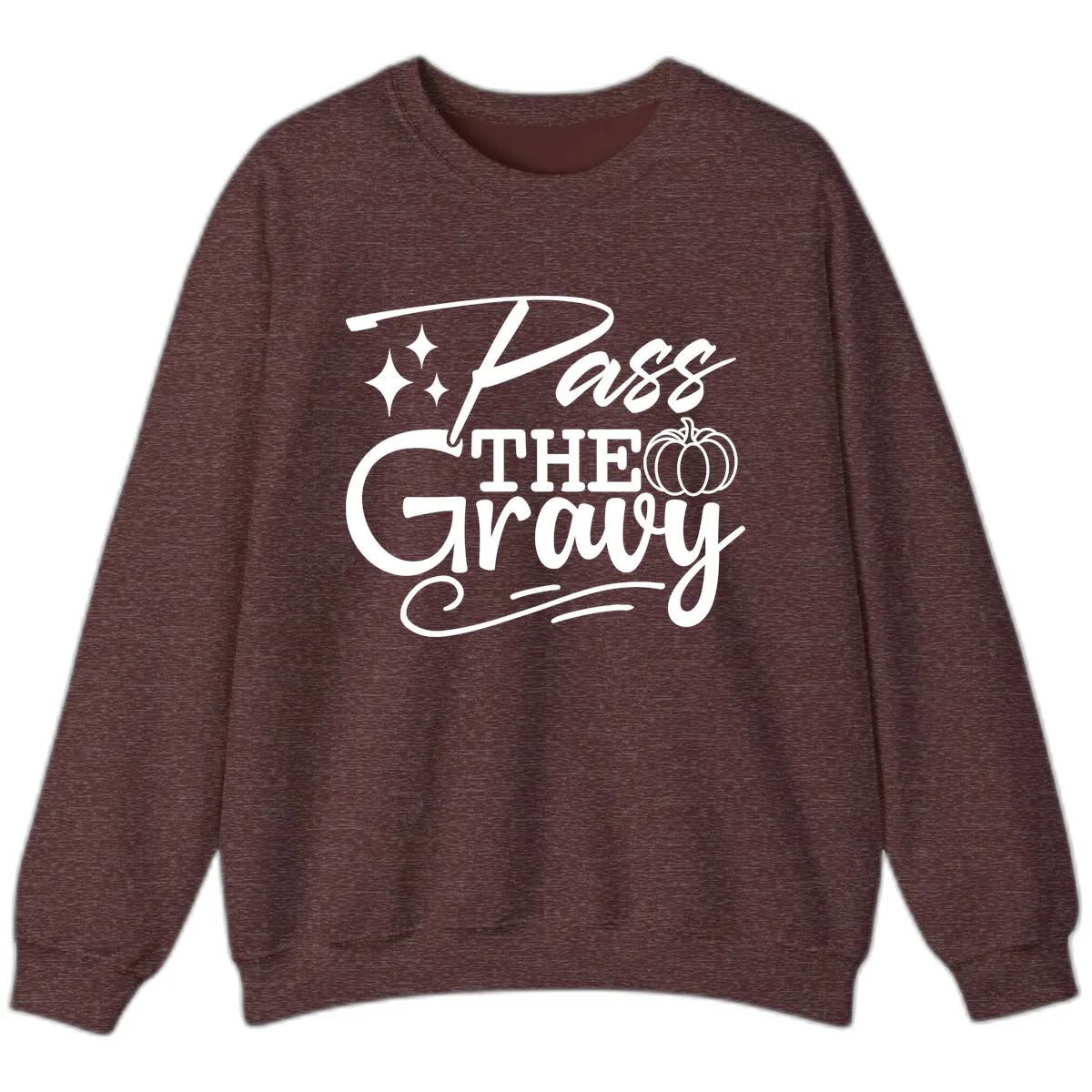 Pass The Gravy Thanksgiving Phrase Sweatshirt in Heather Sport Dark Maroon