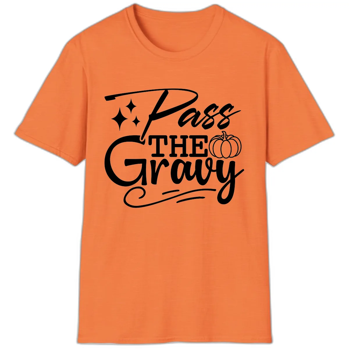 Pass The Gravy Thanksgiving Phrase T-Shirt in Heather Orange