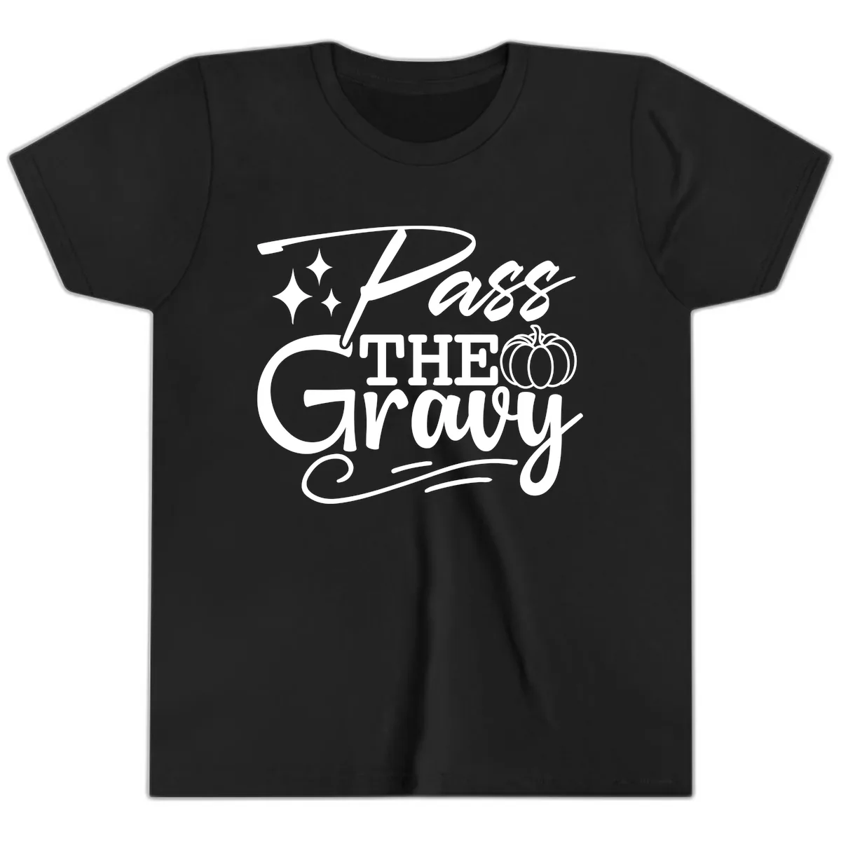Pass The Gravy Thanksgiving Phrase Youth T-Shirt in Black