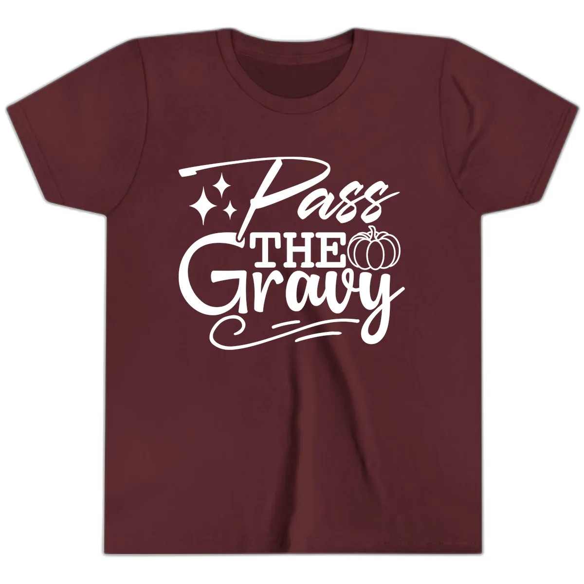Pass The Gravy Thanksgiving Phrase Youth T-Shirt in Maroon