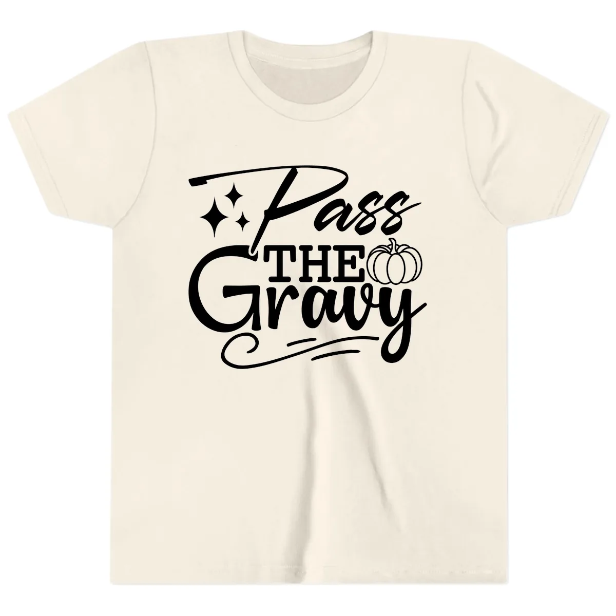 Pass The Gravy Thanksgiving Phrase Youth T-Shirt in Natural