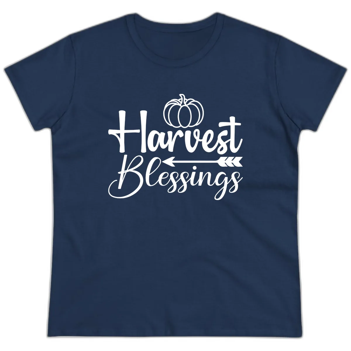 Harvest Blessings Pumpkin Arrow Ladies Tee in Navy