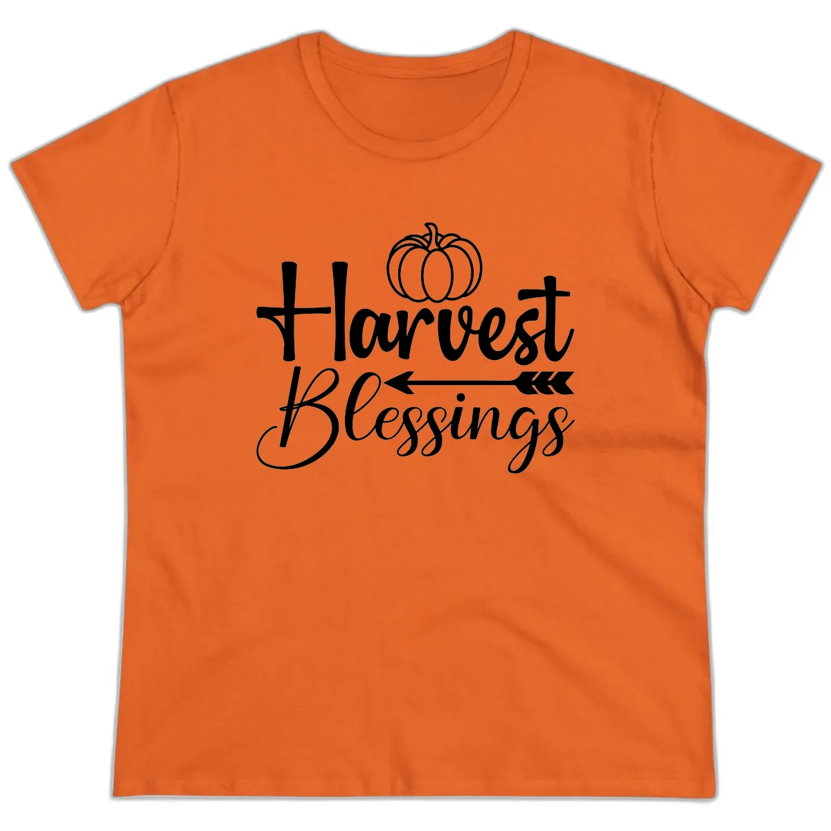 Harvest Blessings Pumpkin Arrow Ladies Tee in Orange