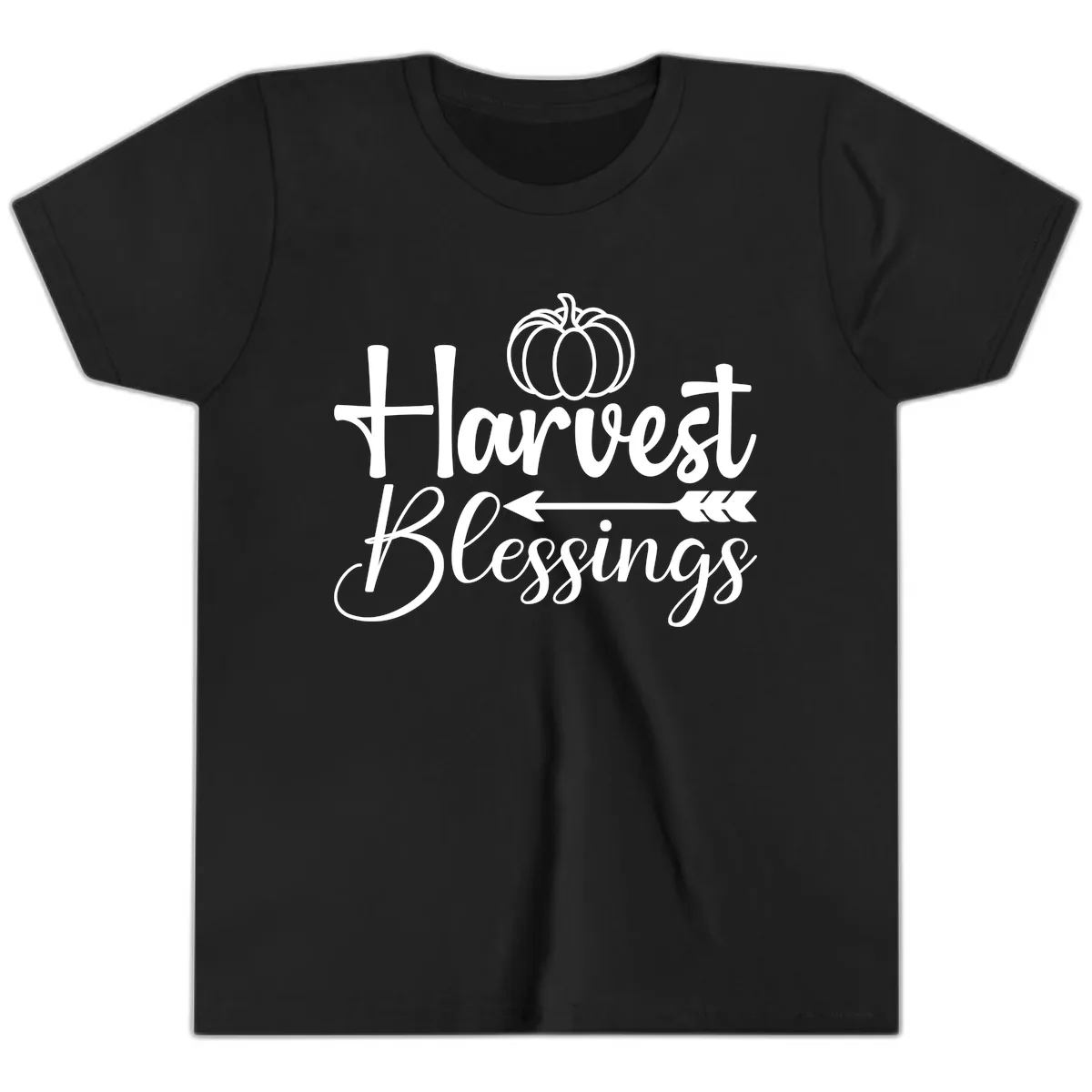 Harvest Blessings Pumpkin Arrow Youth T-Shirt in Black