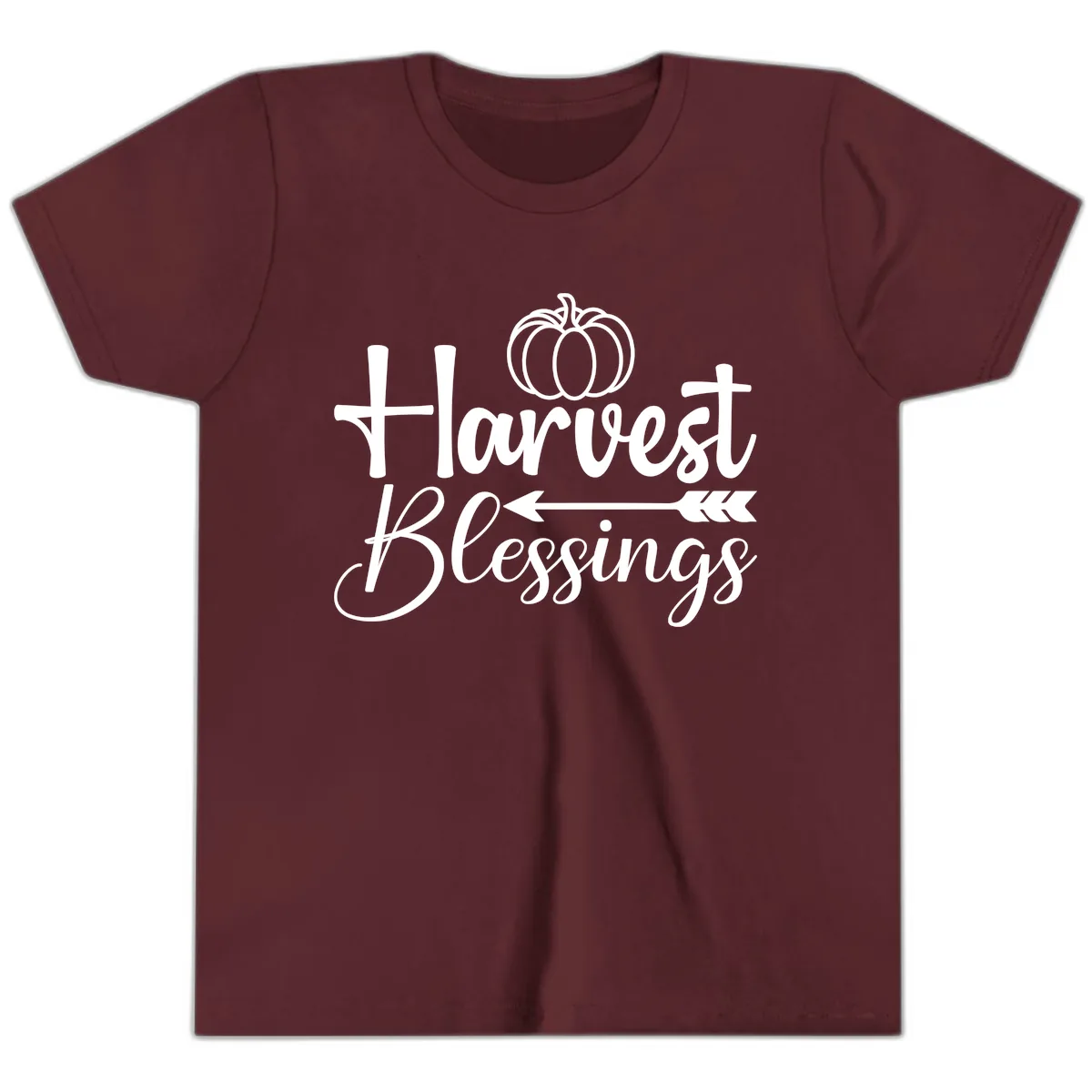 Harvest Blessings Pumpkin Arrow Youth T-Shirt in Maroon