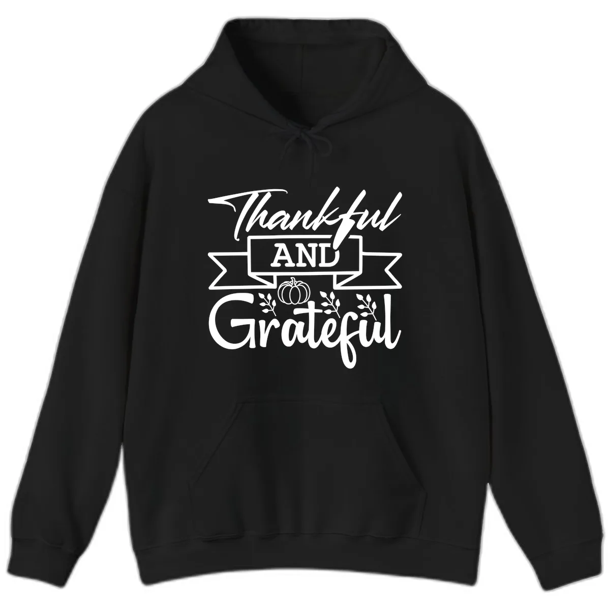 Thankful and Grateful Autumn Design Hoodie in Black