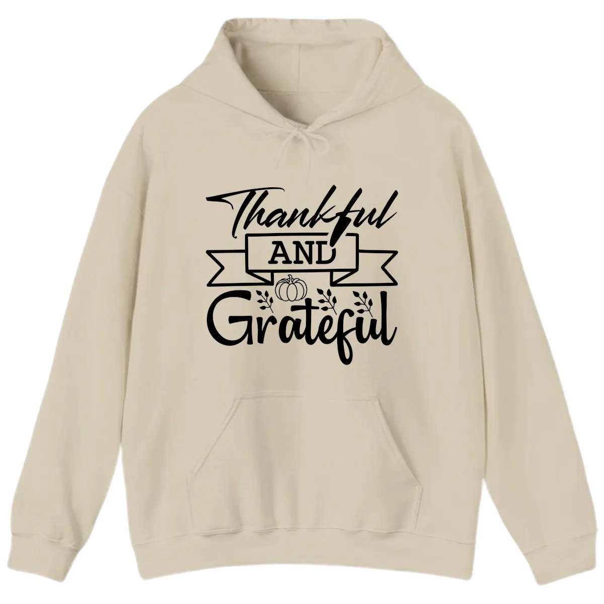 Thankful and Grateful Autumn Design Hoodie in Sand