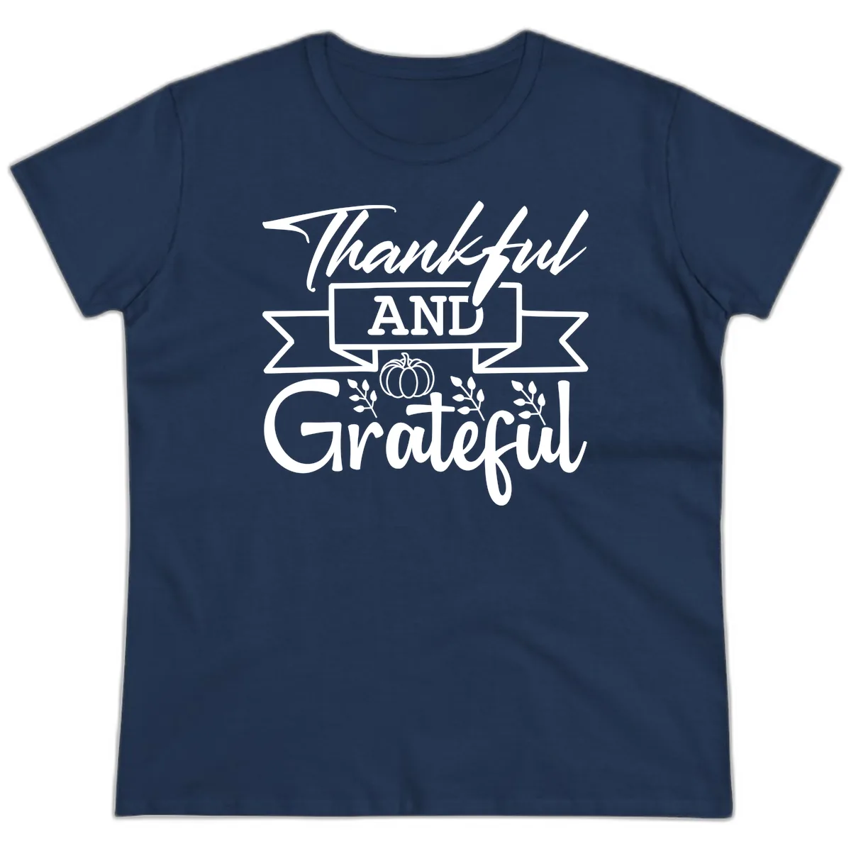Thankful and Grateful Autumn Design Ladies Tee in Navy