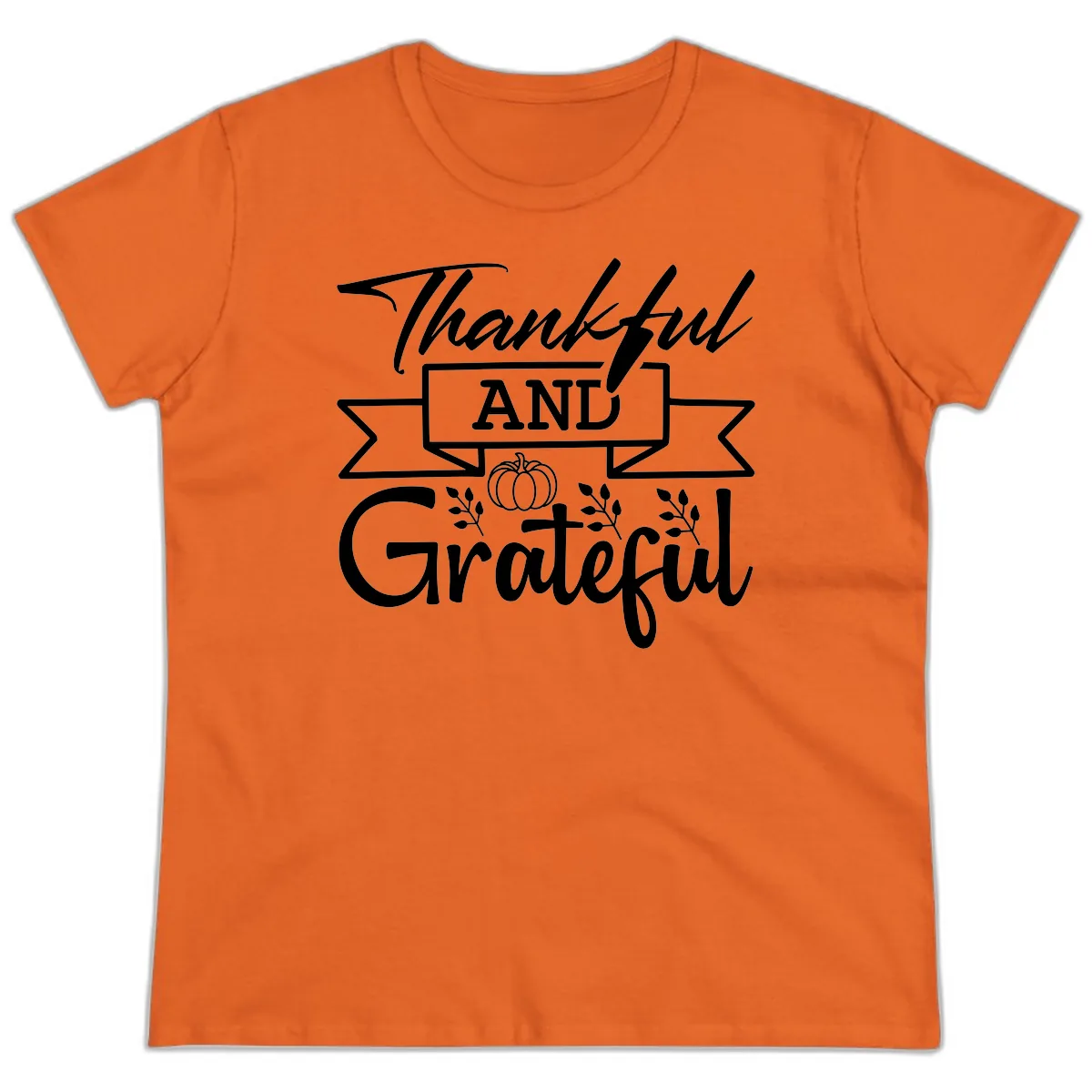 Thankful and Grateful Autumn Design Ladies Tee in Orange