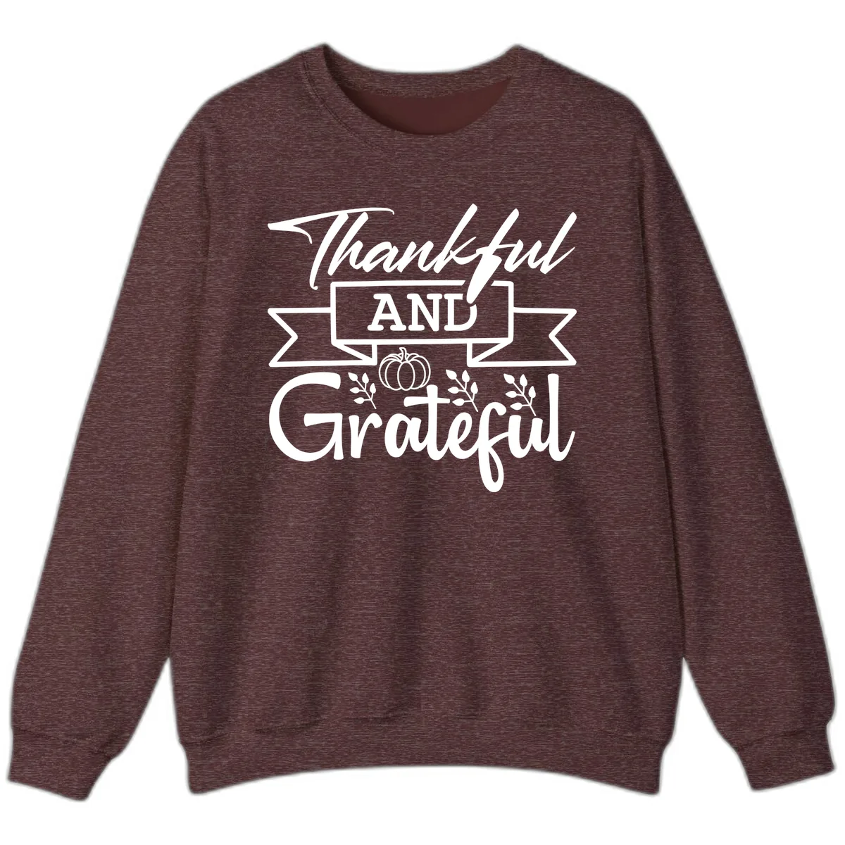 Thankful and Grateful Autumn Design Sweatshirt in Heather Sport Dark Maroon