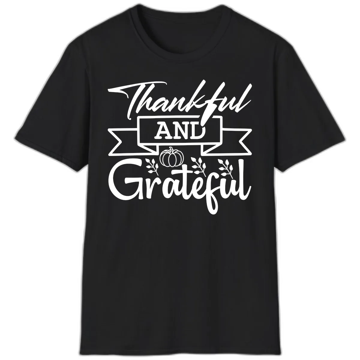 Thankful and Grateful Autumn Design T-Shirt in Black