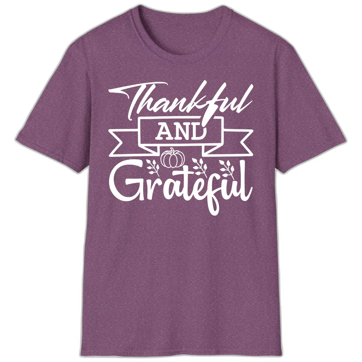 Thankful and Grateful Autumn Design T-Shirt in Heather Maroon
