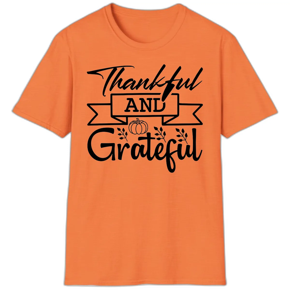 Thankful and Grateful Autumn Design T-Shirt in Heather Orange