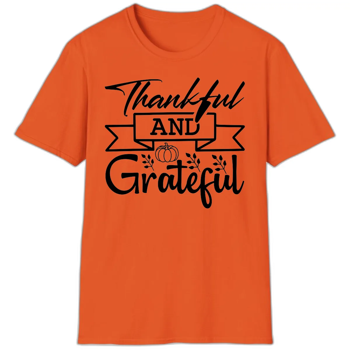 Thankful and Grateful Autumn Design T-Shirt in Orange
