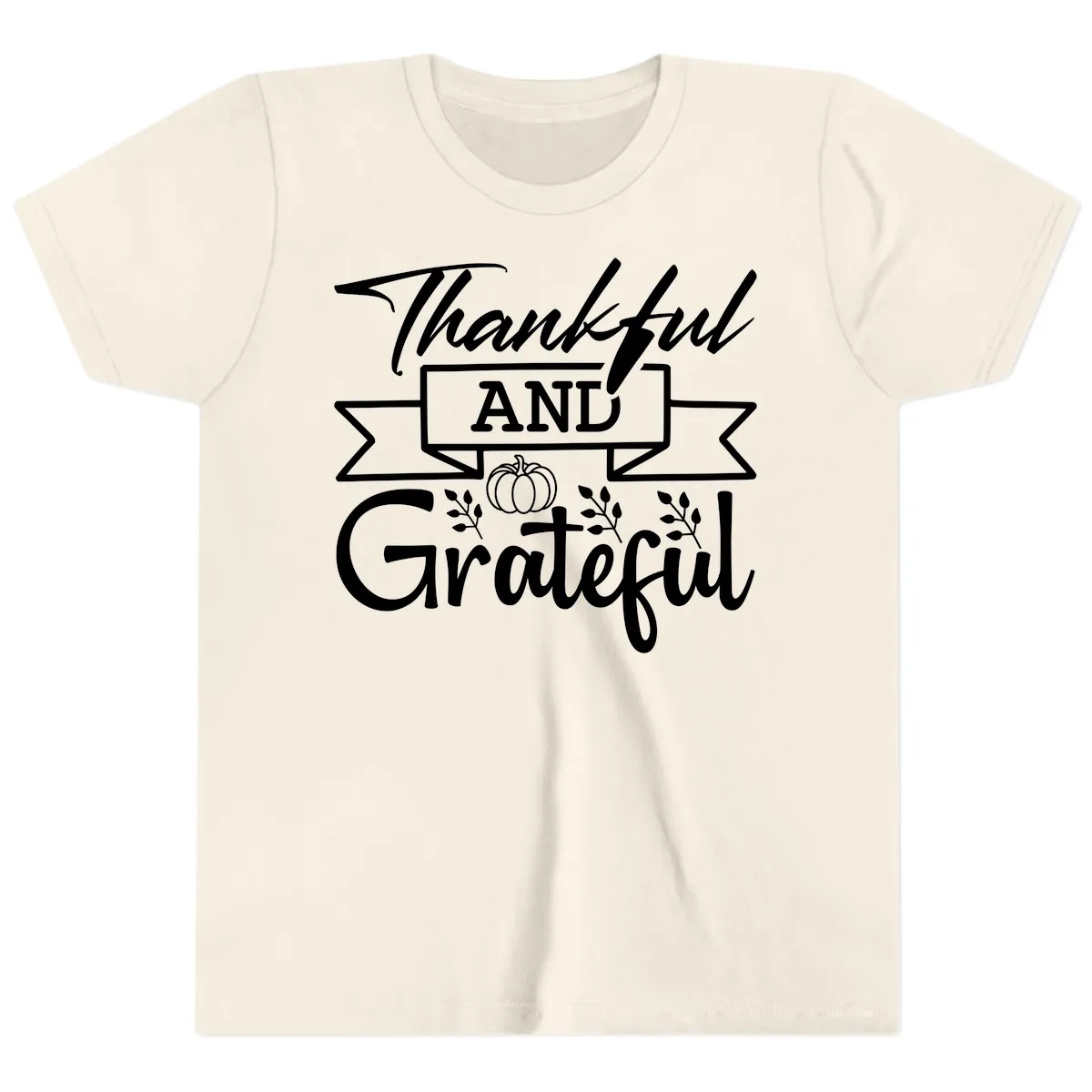 Thankful and Grateful Autumn Design Youth T-Shirt in Natural