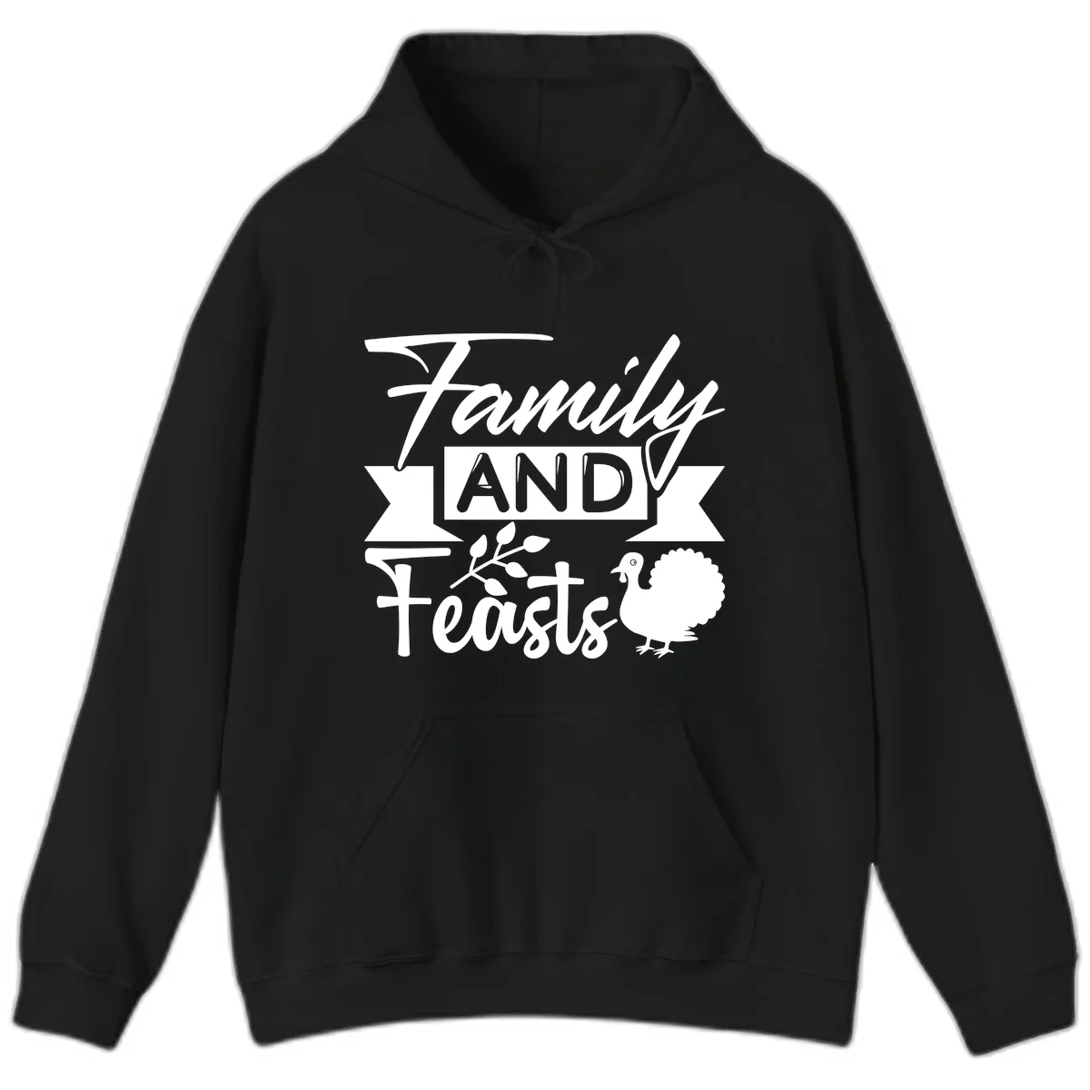 Family And Feasts Thanksgiving Design Hoodie in Black