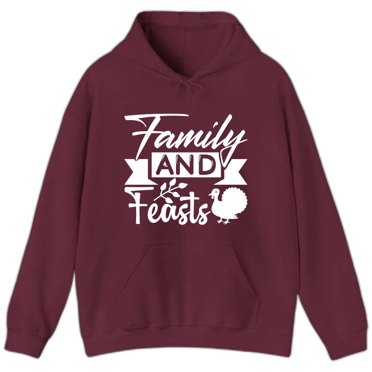 Family And Feasts Thanksgiving Design Hoodie in Maroon