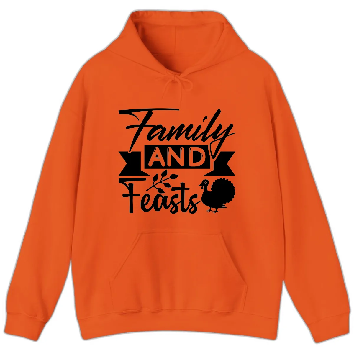 Family And Feasts Thanksgiving Design Hoodie in Orange
