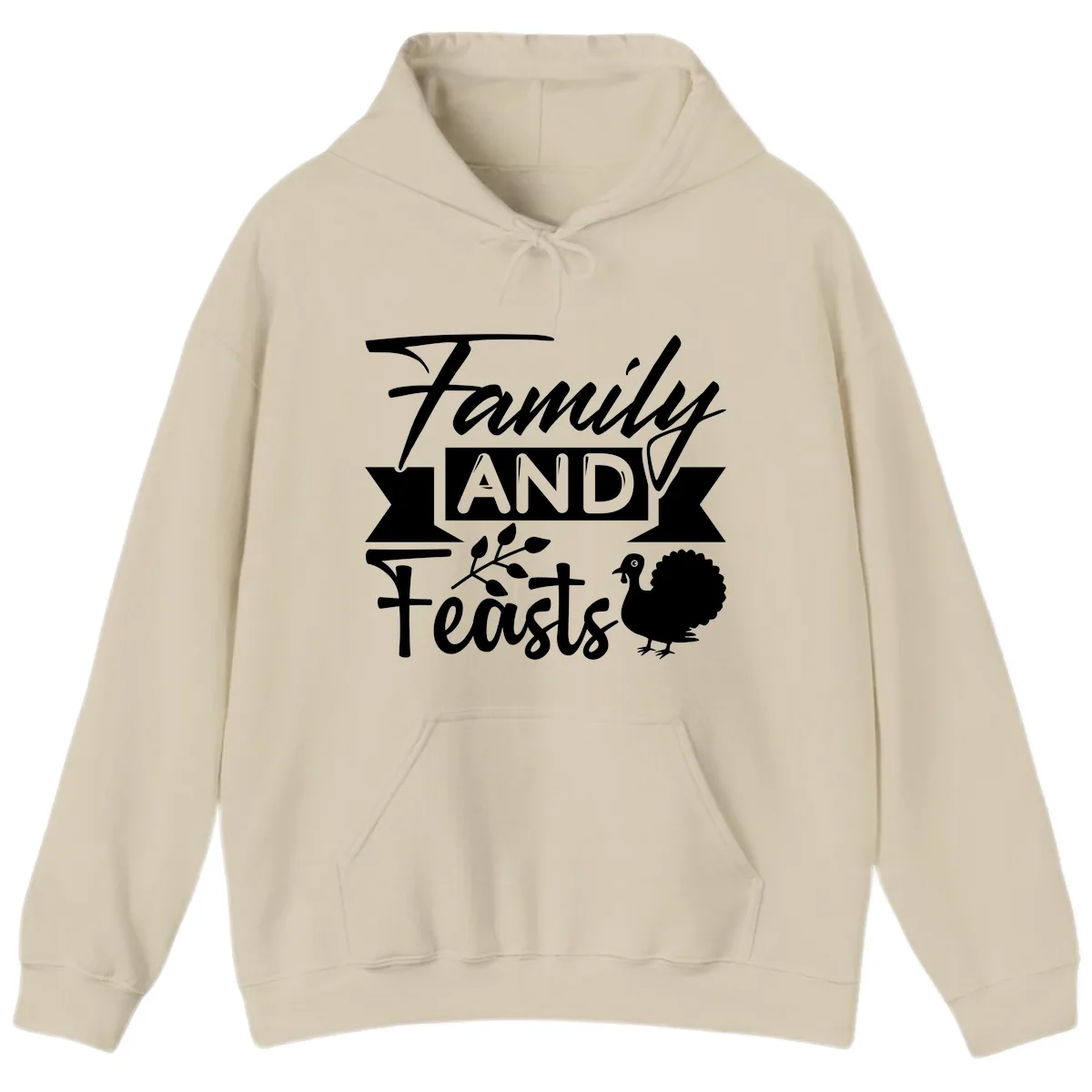 Family And Feasts Thanksgiving Design Hoodie in Sand