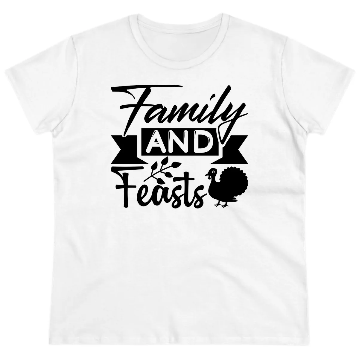 Family And Feasts Thanksgiving Design Ladies Tee in White