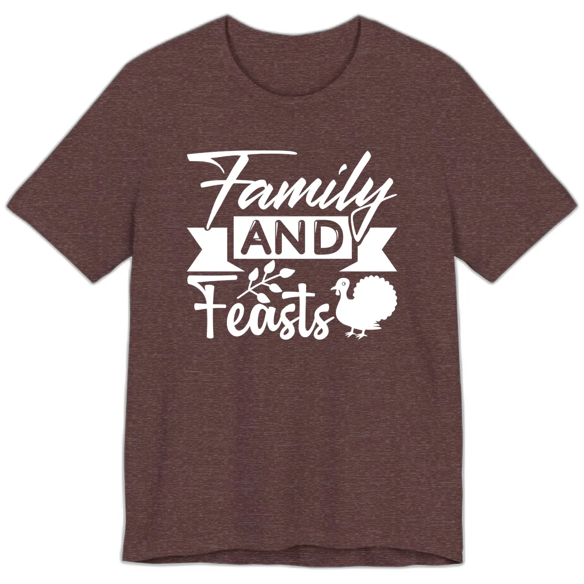 Family And Feasts Thanksgiving Design Premium T-Shirt in Heather Maroon