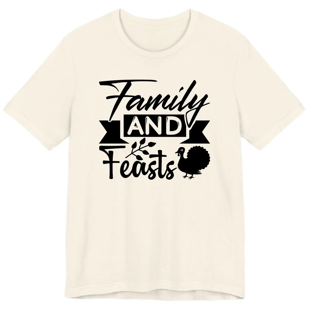 Family And Feasts Thanksgiving Design Premium T-Shirt in Natural