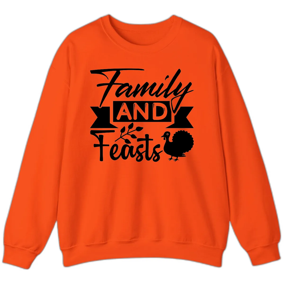 Family And Feasts Thanksgiving Design Sweatshirt in Orange