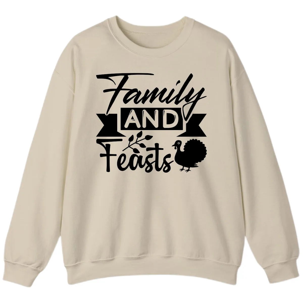 Family And Feasts Thanksgiving Design Sweatshirt in Sand