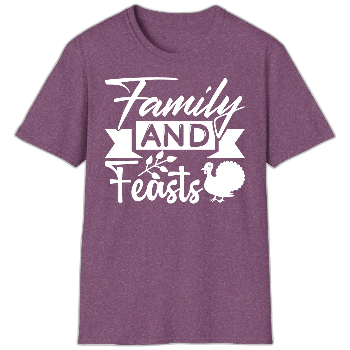 Family And Feasts Thanksgiving Design T-Shirt in Heather Maroon