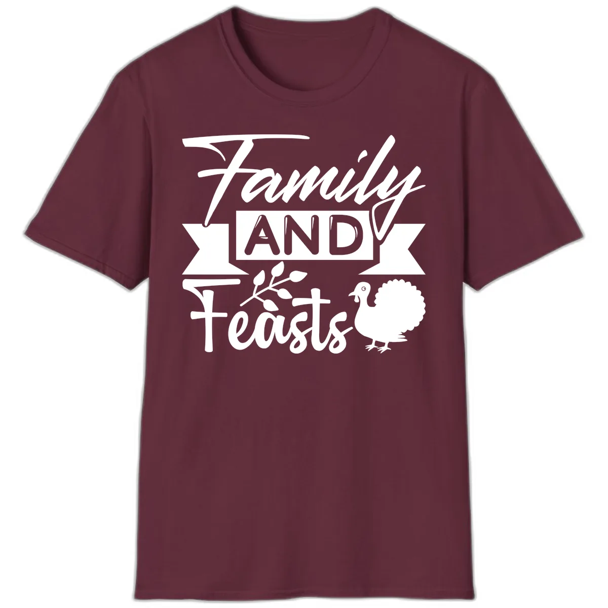 Family And Feasts Thanksgiving Design T-Shirt in Maroon