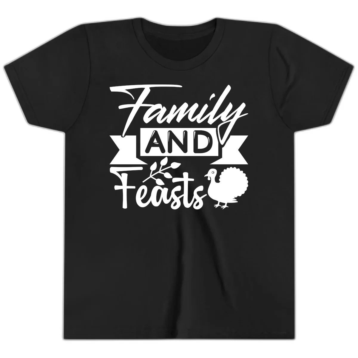 Family And Feasts Thanksgiving Design Youth T-Shirt in Black