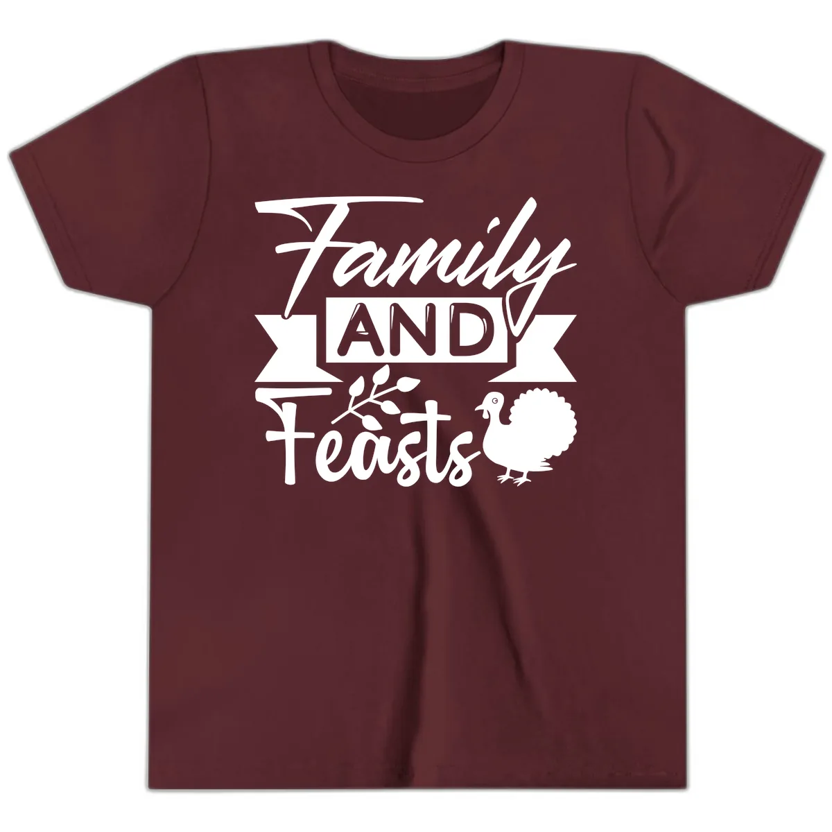 Family And Feasts Thanksgiving Design Youth T-Shirt in Maroon