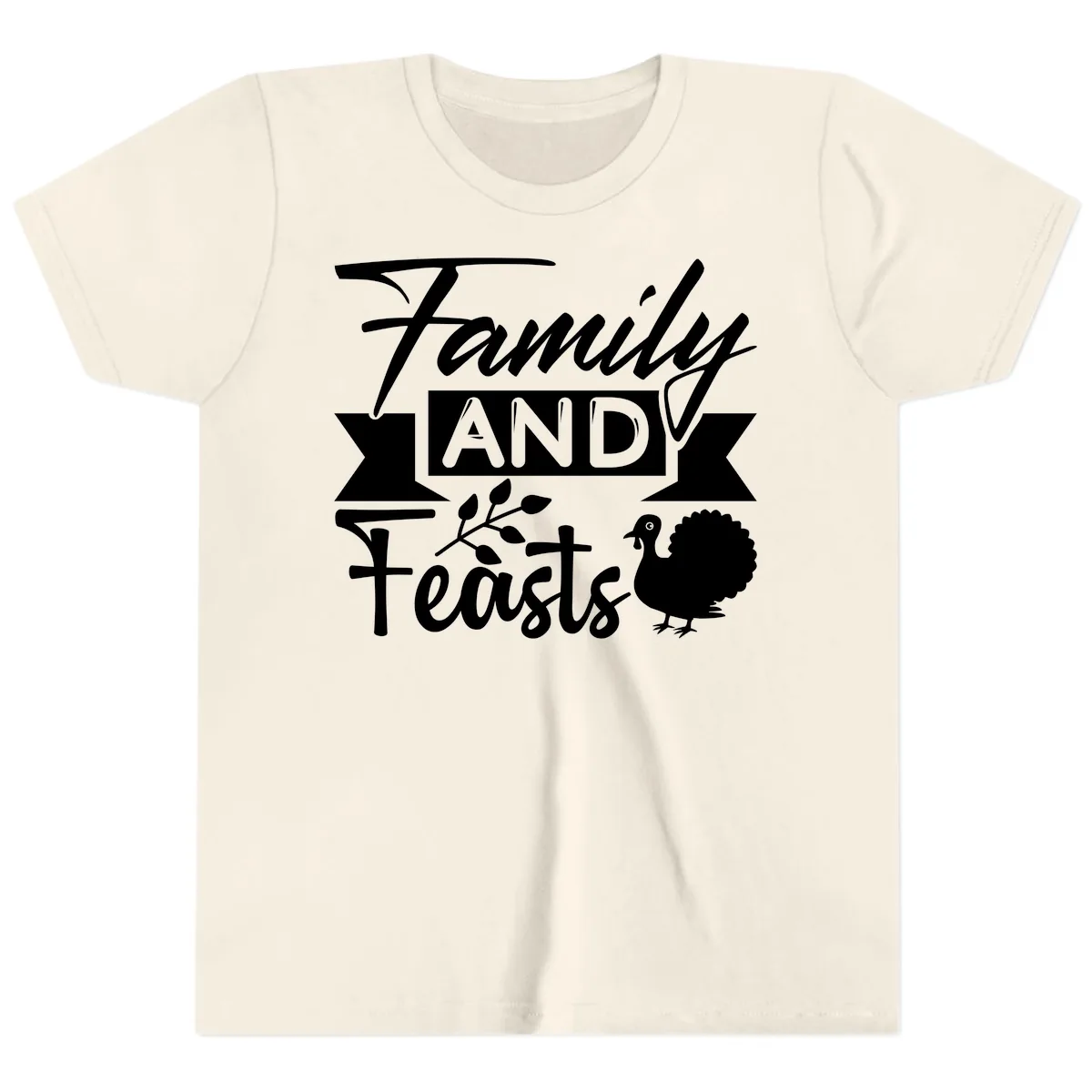 Family And Feasts Thanksgiving Design Youth T-Shirt in Natural