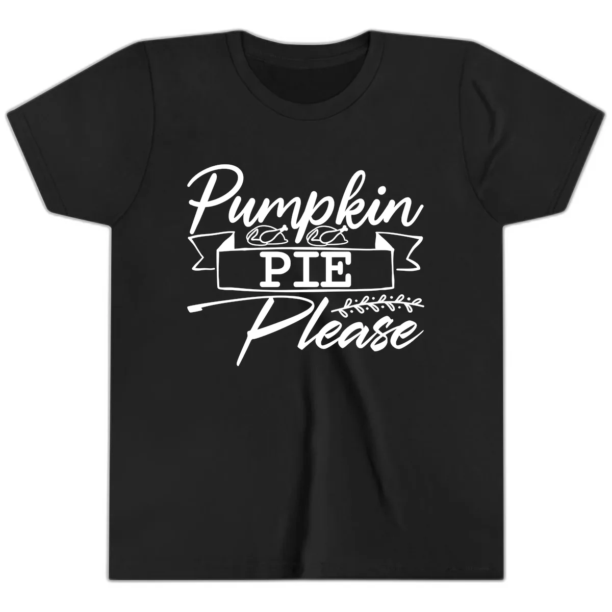 Pumpkin Pie Please Thanksgiving Typography Youth T-Shirt in Black