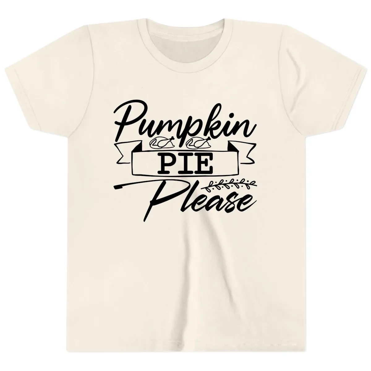 Pumpkin Pie Please Thanksgiving Typography Youth T-Shirt in Natural