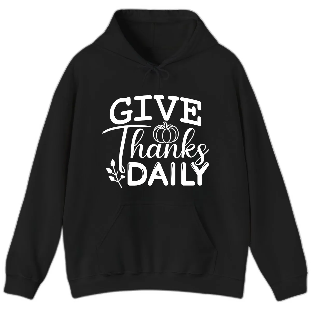 Give Thanks Daily Pumpkin Design Hoodie in Black