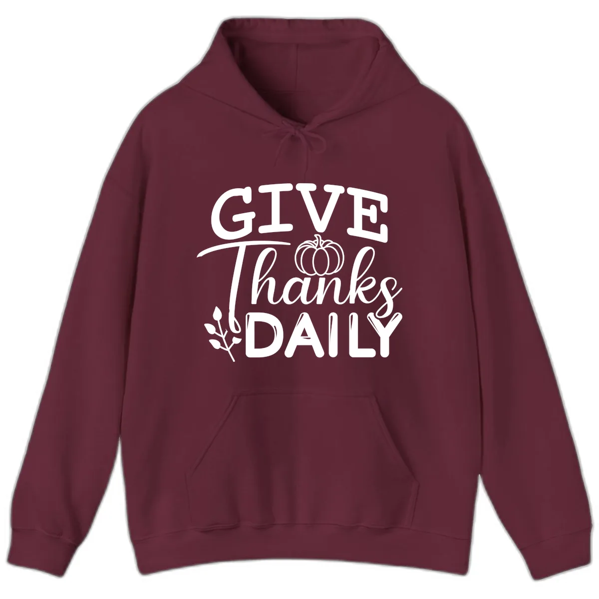 Give Thanks Daily Pumpkin Design Hoodie in Maroon