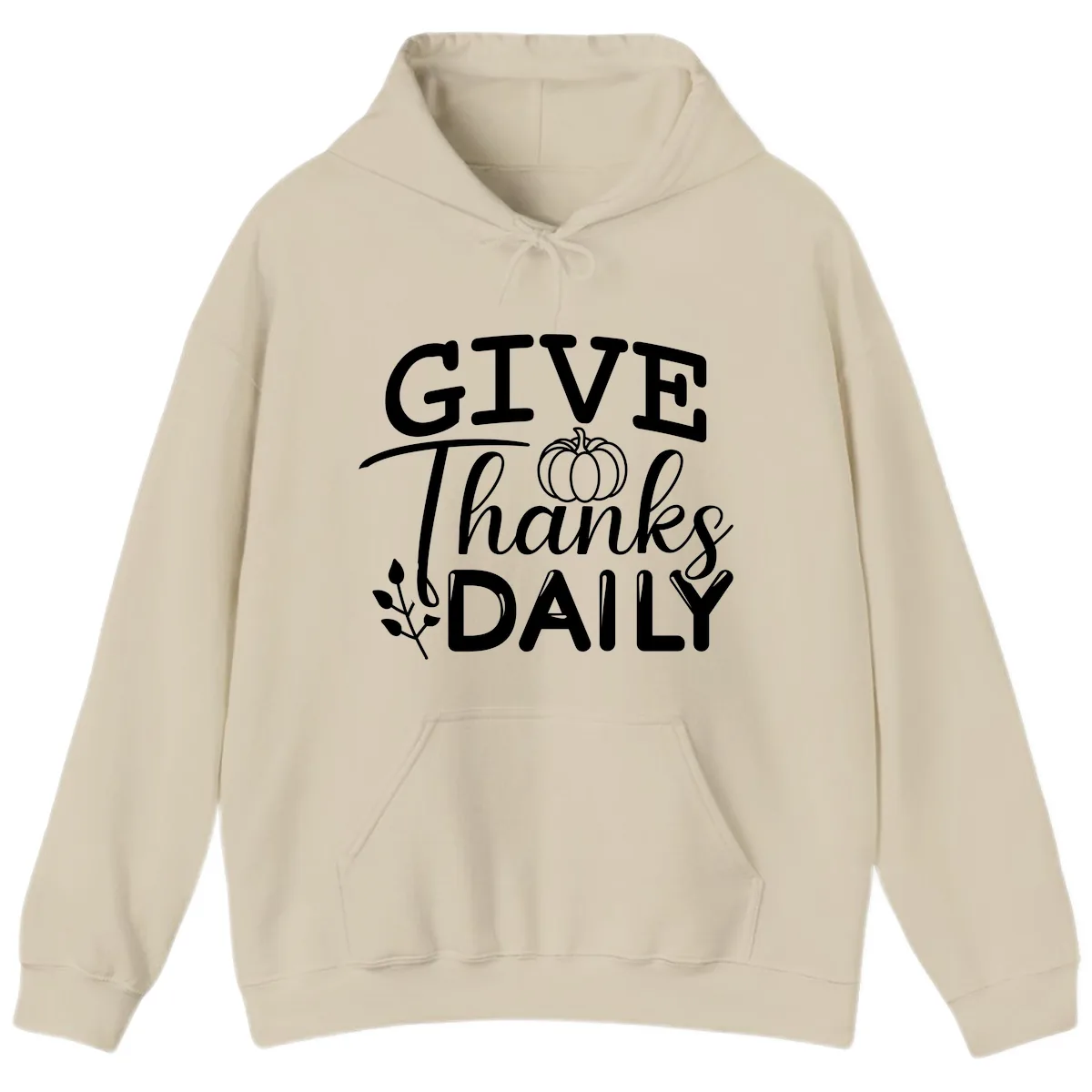 Give Thanks Daily Pumpkin Design Hoodie in Sand