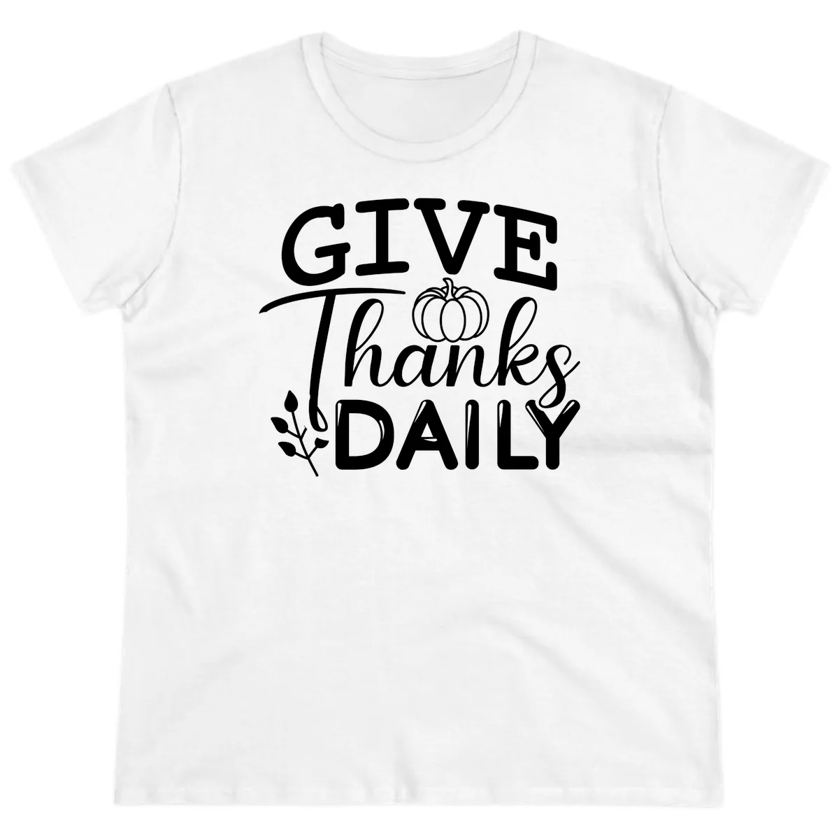 Give Thanks Daily Pumpkin Design Ladies Tee in White