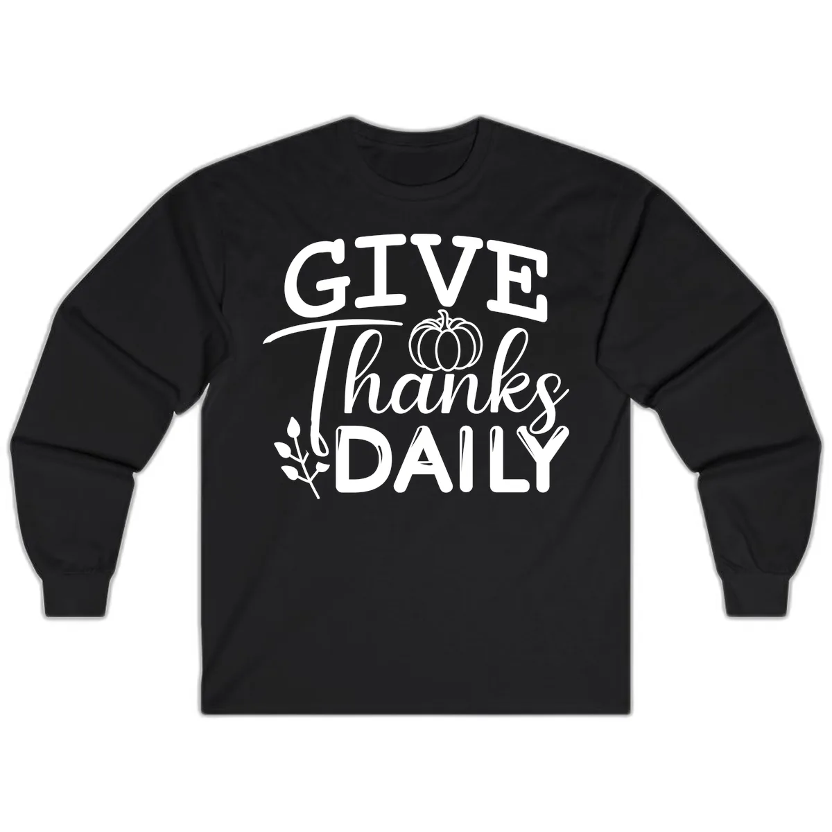 Give Thanks Daily Pumpkin Design Long Sleeve in Black