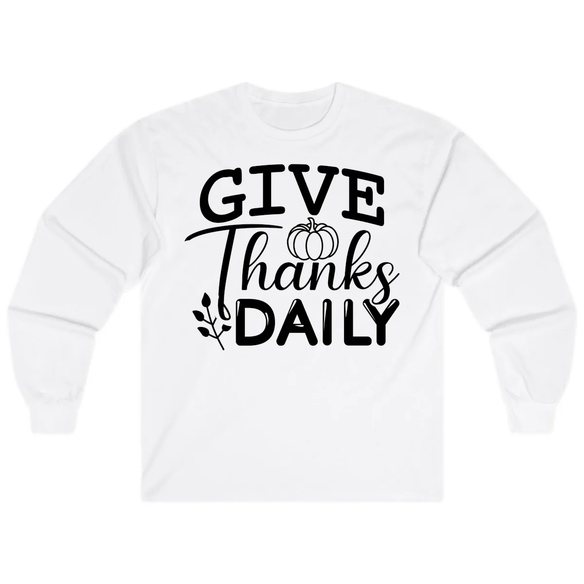 Give Thanks Daily Pumpkin Design Long Sleeve in White