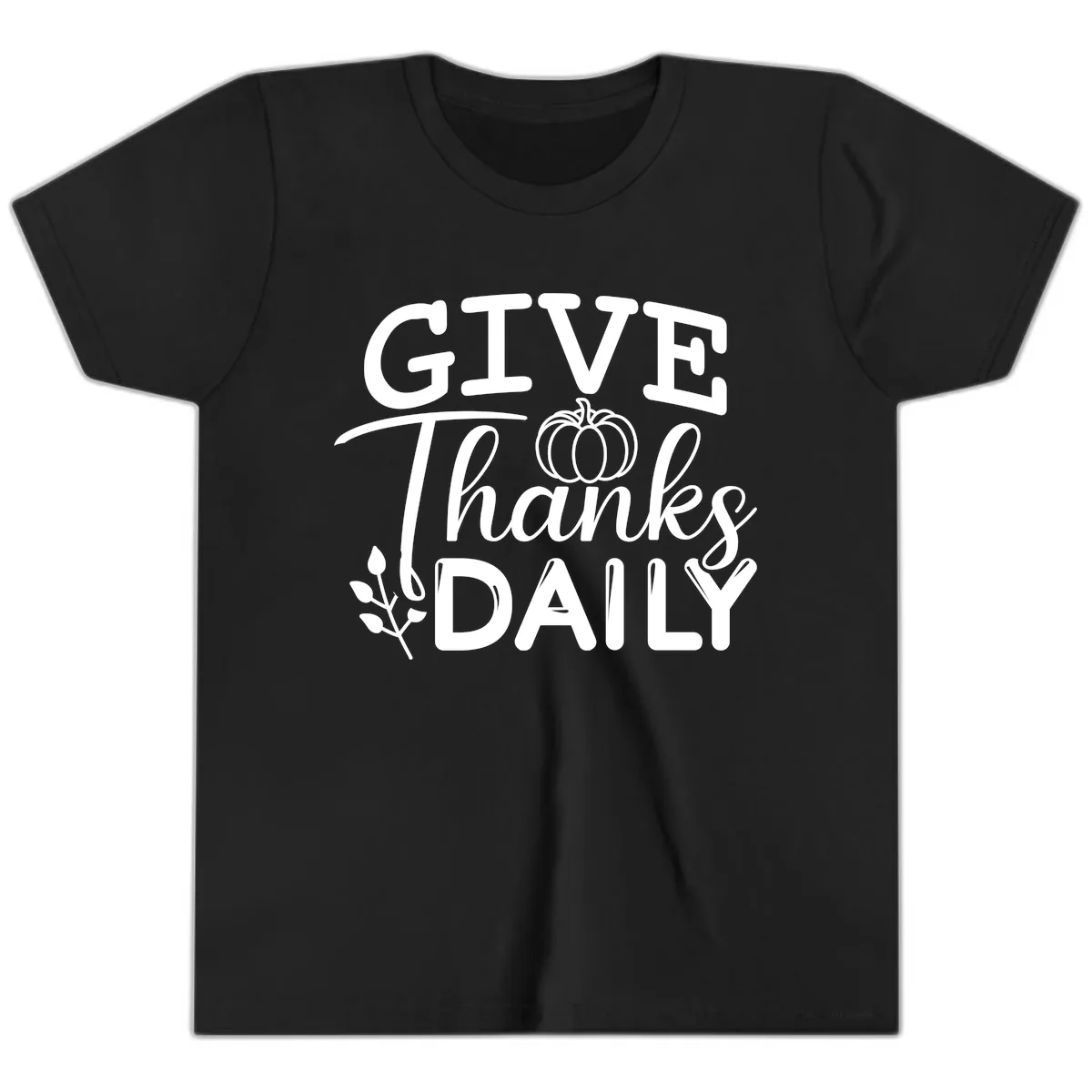 Give Thanks Daily Pumpkin Design Youth T-Shirt in Black