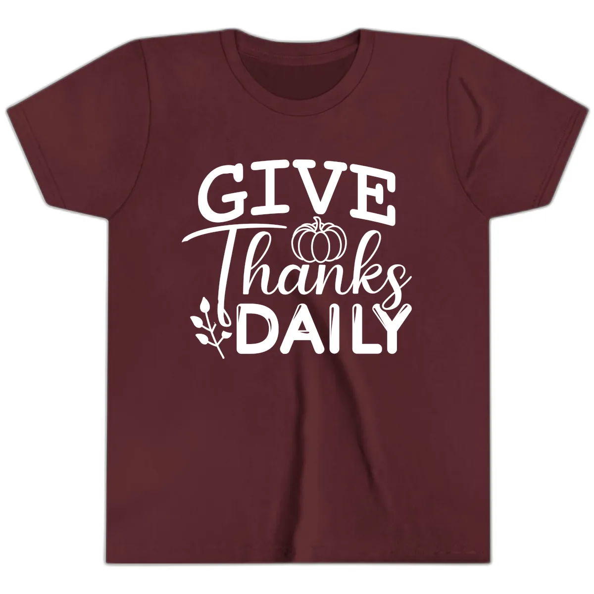 Give Thanks Daily Pumpkin Design Youth T-Shirt in Maroon