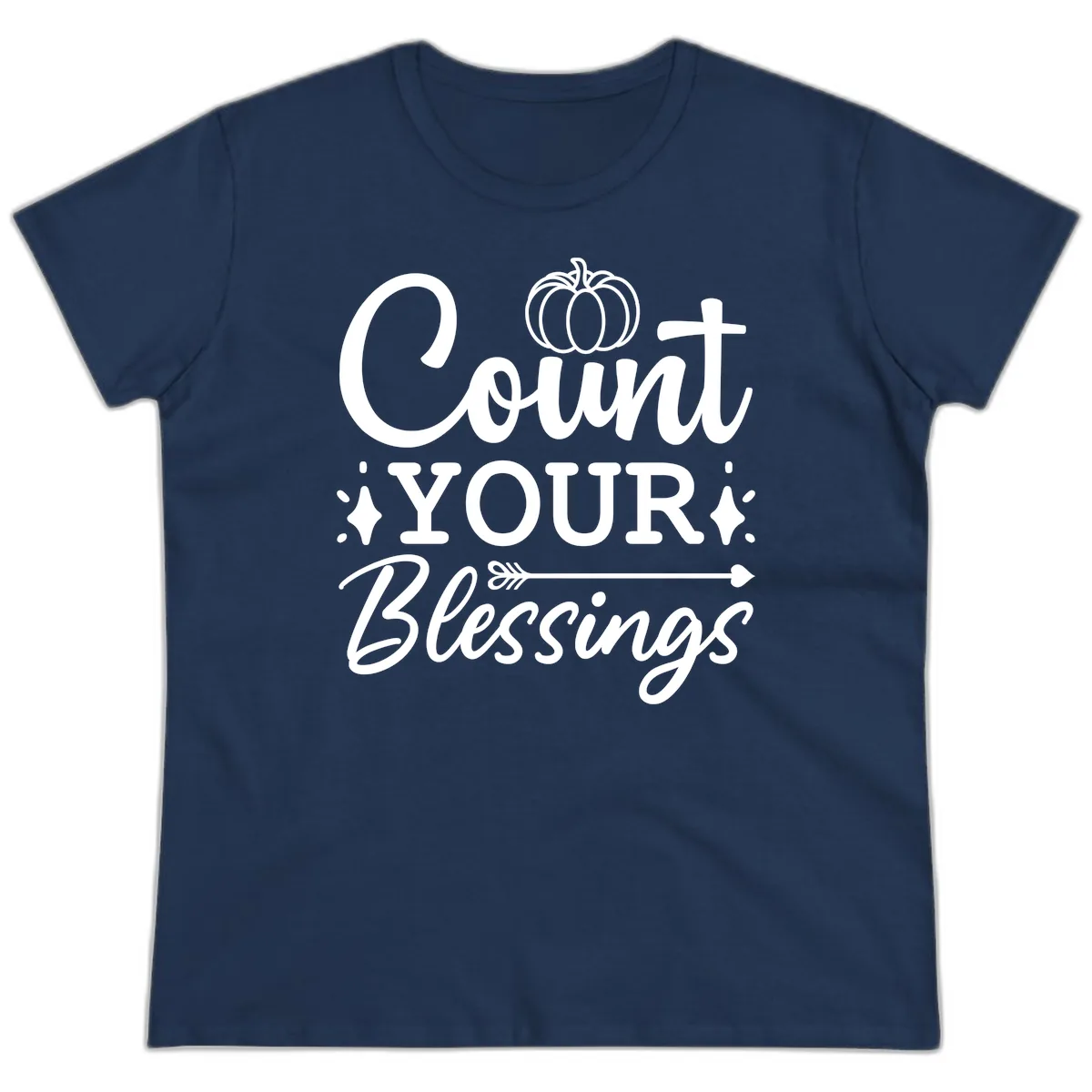 Count Your Blessings Autumn Design Ladies Tee in Navy