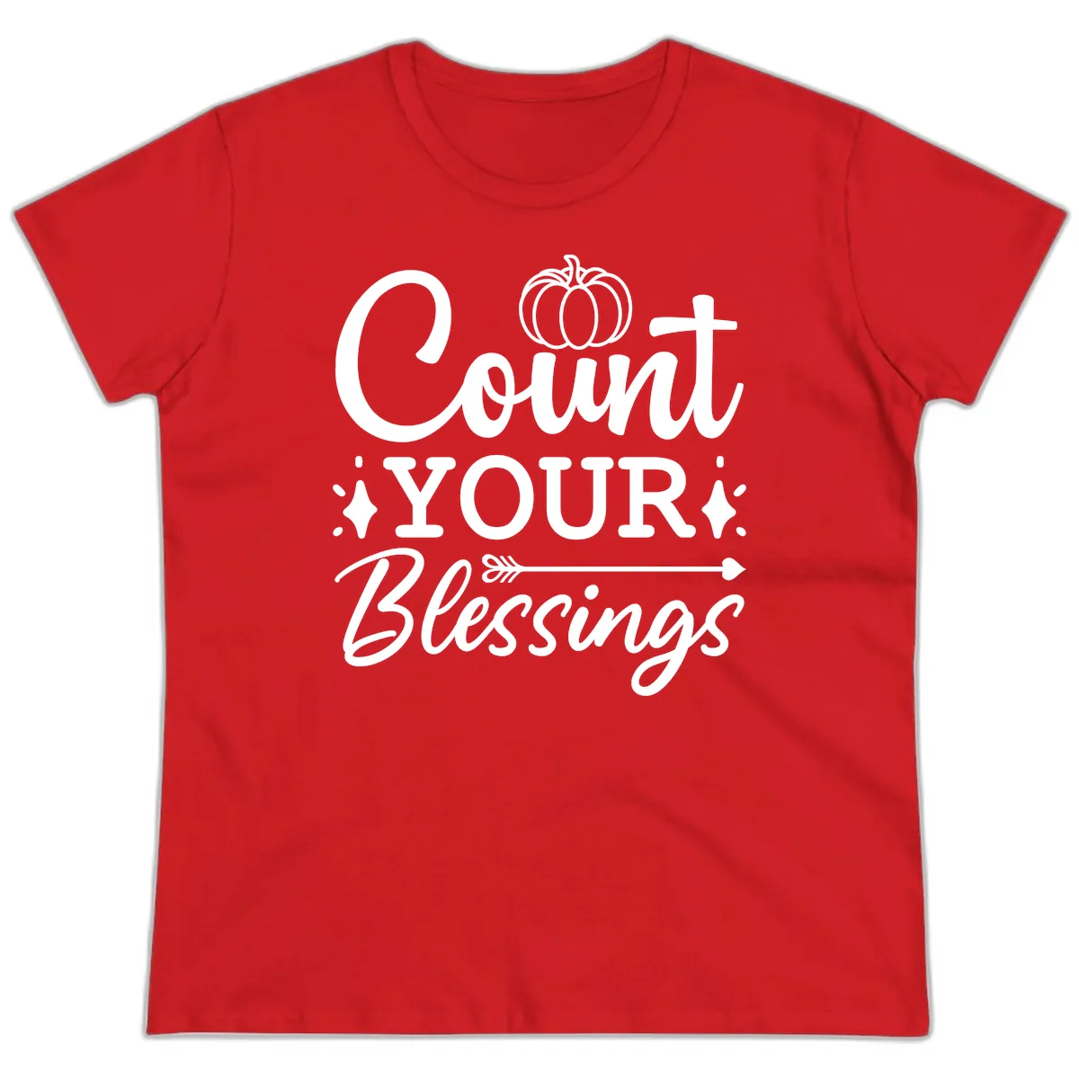 Count Your Blessings Autumn Design Ladies Tee in Red