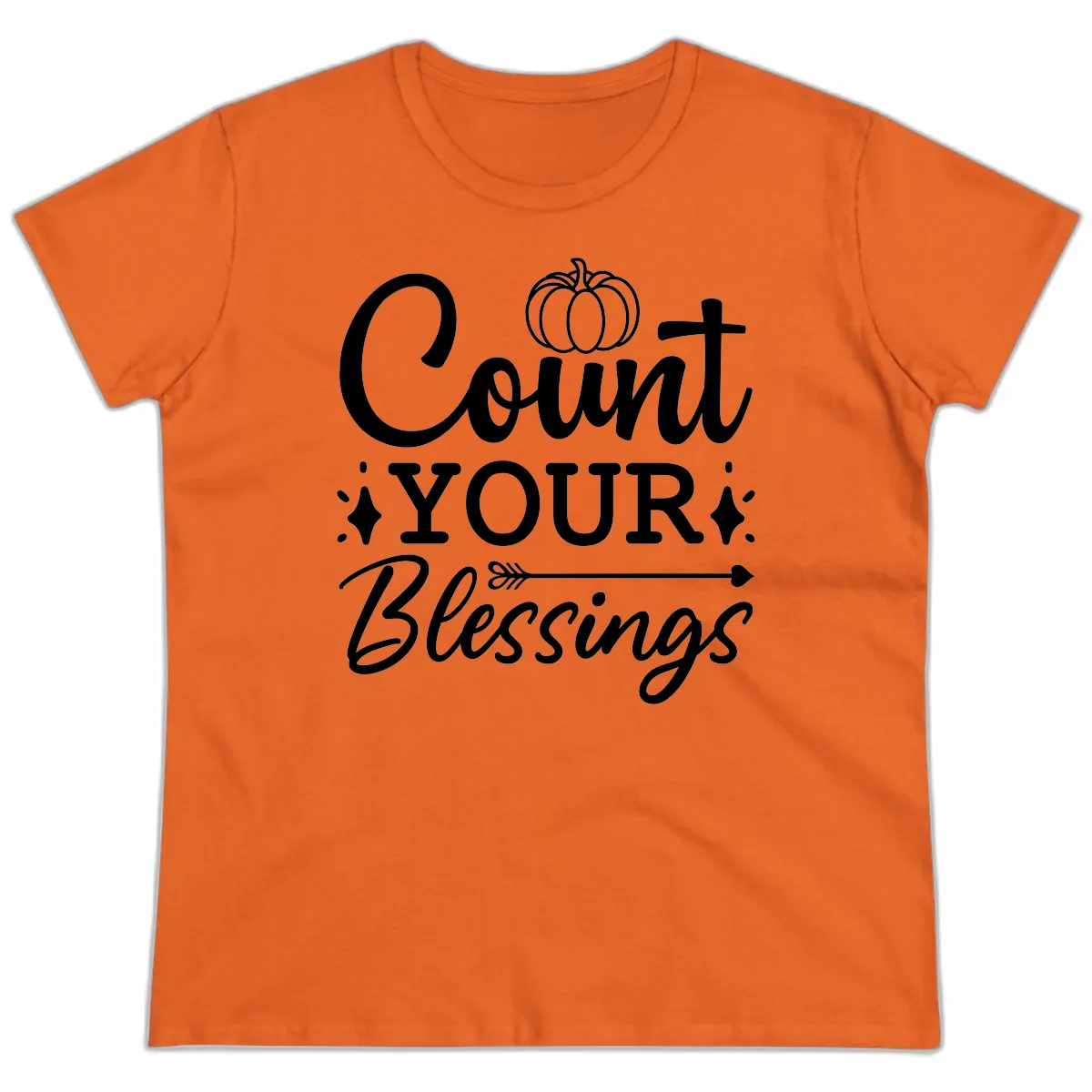 Count Your Blessings Autumn Design Ladies Tee in Orange