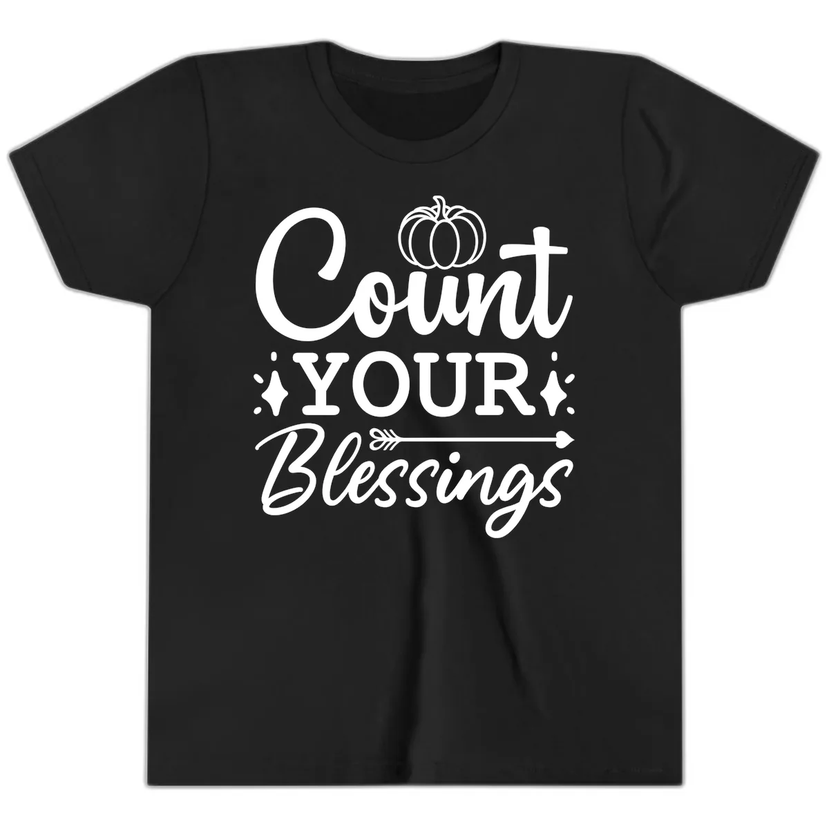 Count Your Blessings Autumn Design Youth T-Shirt in Black