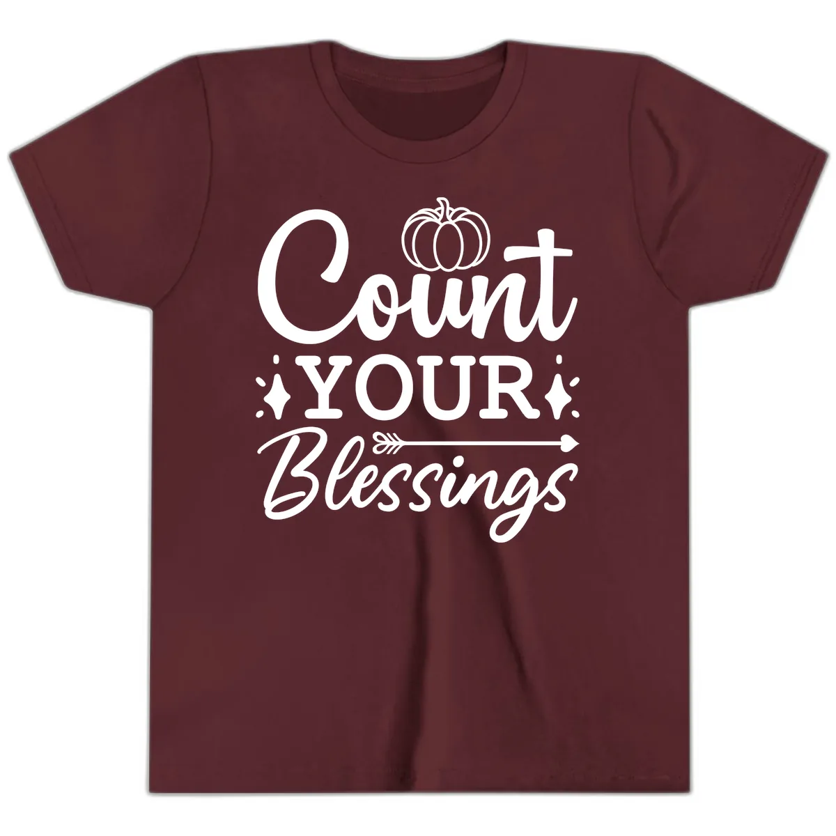 Count Your Blessings Autumn Design Youth T-Shirt in Maroon