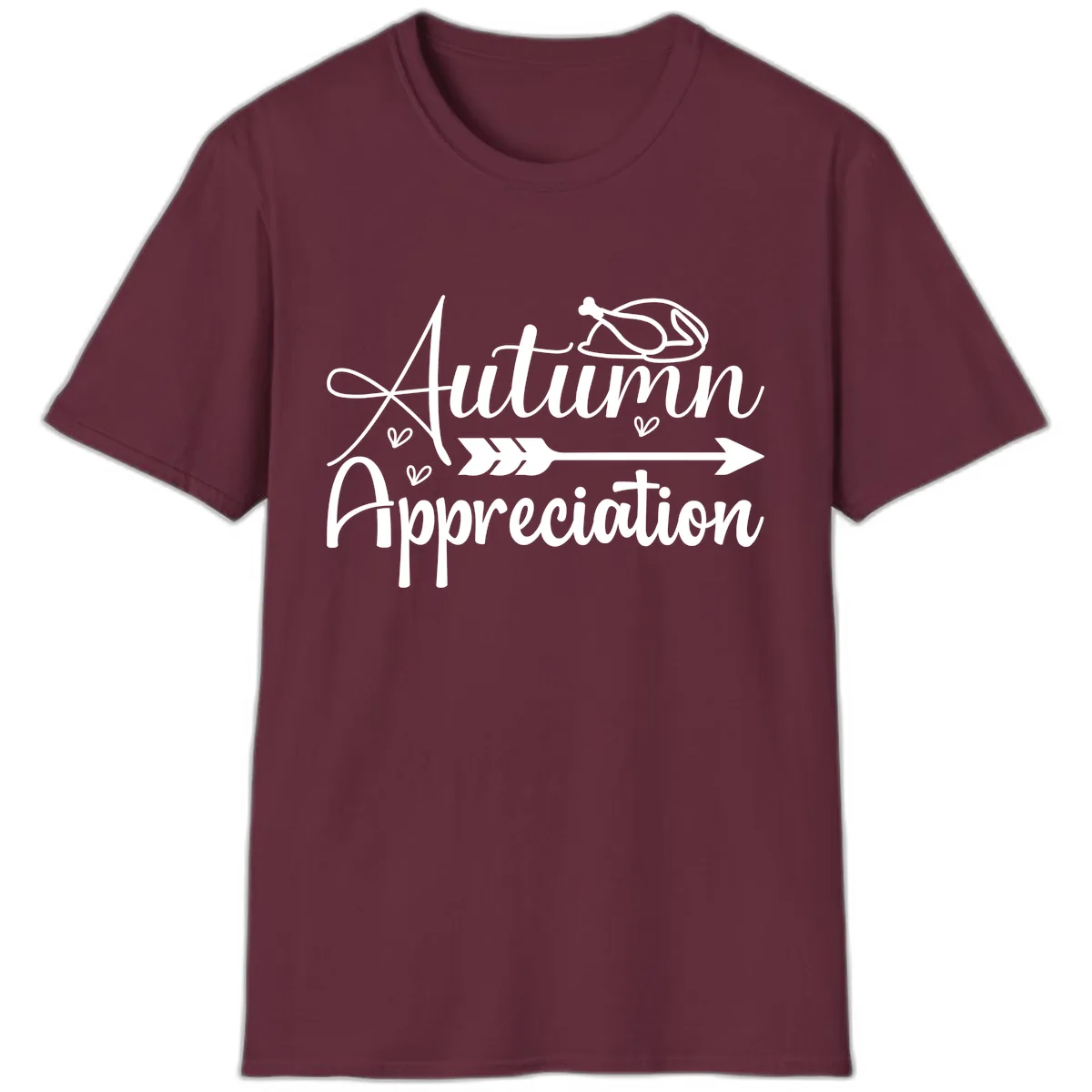 Autumn Appreciation Script Design T-Shirt in Maroon