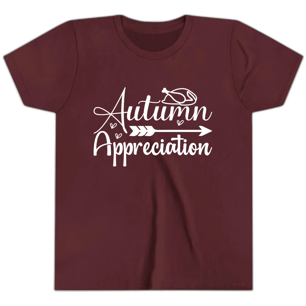 Autumn Appreciation Script Design Youth T-Shirt in Maroon